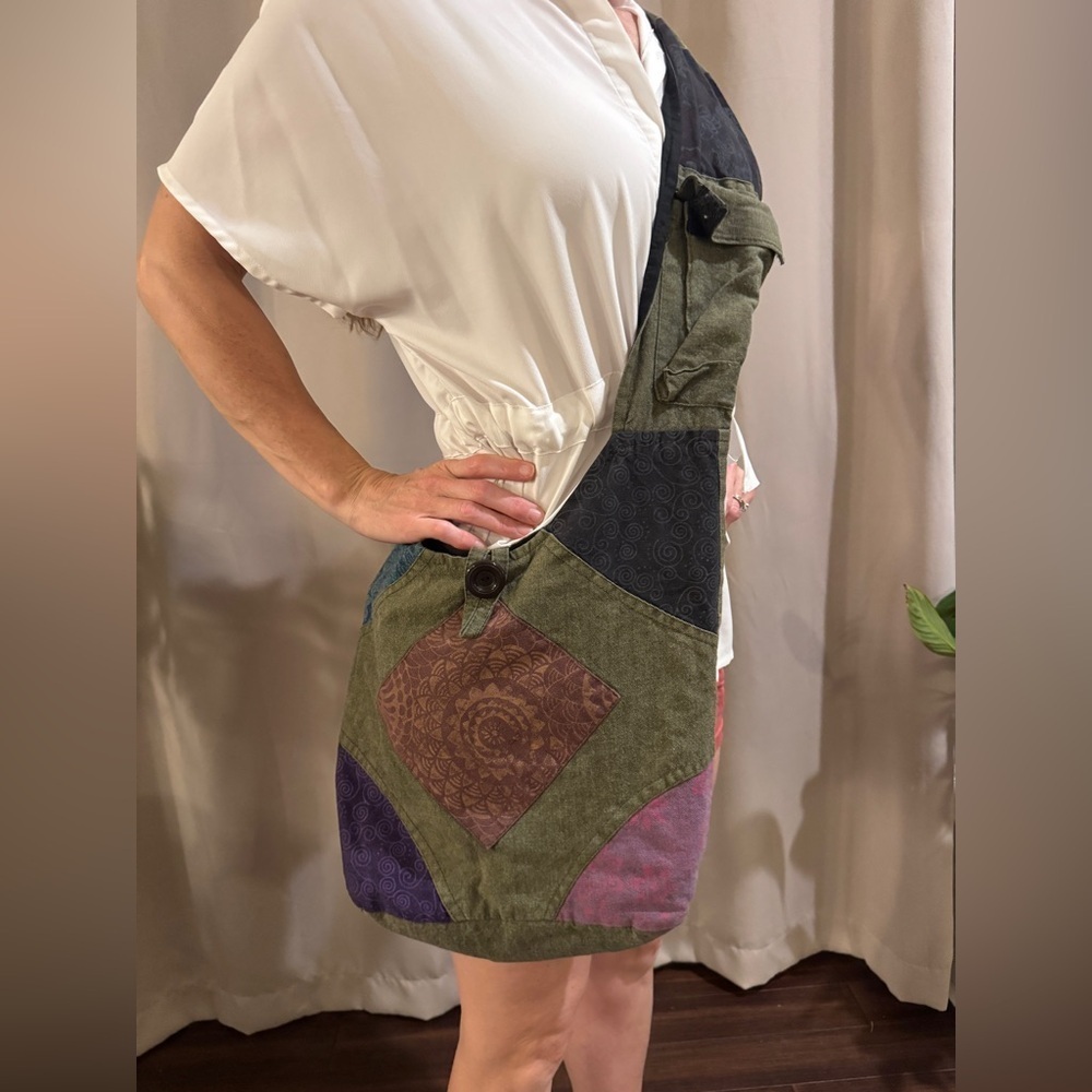The Winding Road Black Cotton CrossBody Purse